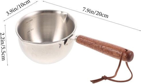 Mini Milk Warmer Pot Small Sauce Pan Stainless Steel Pot Cheese Melt Pot Butter Melting Pot with Wood handle...