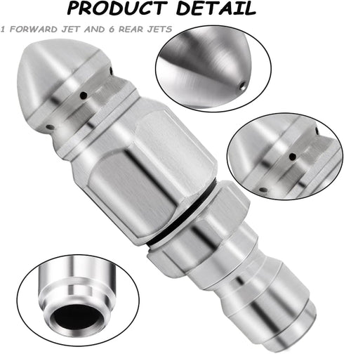 2 Pack 5000 PSI Sewer Jet Nozzle with Pressure Washer Coupler, Stainless Steel 1/4 Inch Pressure Washer Drain Jetter Hose Nozzle and Brass Fitting...