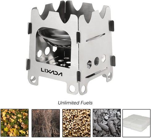 Lixada Camping Wood Stove Folding Lightweight Stainless Steel Wood Burning Stove Portable Backpacking Alcohol Stove for Outdoor Camping Hiking Pic...