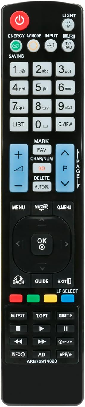AKB72914020 Replace Remote Control fit for LG LCD LED Plasma TV 32LD550 32LE5400 42LD550 46LD550 47LD650 47LE7500 47LEX8 47LW575S 47LX6500 50PK750...