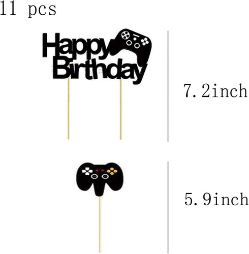 11 Pcs Video Game Happy Birthday Cake Toppers Cupcake Decorations Set Game Controllers Cake Decorations Picks for Man Or Kids Game Themed Birthday...