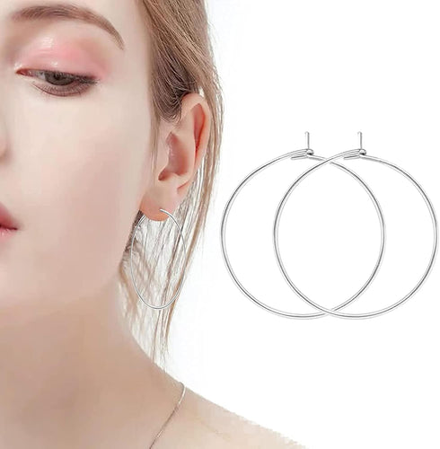Ausejopeac 60 PCS Beading Hoop Earring Finding 925 Sterling Sliver Plated Open,Hypoallergenic Round Beading Hoop Open Beading Hoop for Jewelry Mak...