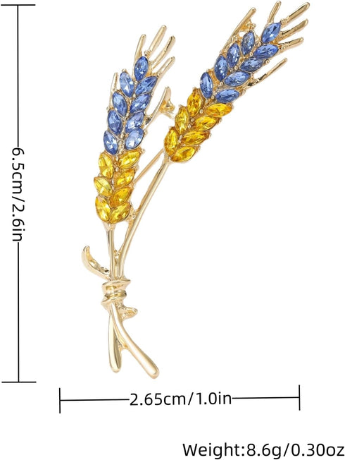 Wheat Brooch Pin Blue Yellow Rhinestones Plant and Flower Suit Lapel Pins for Women Men Jewelry Gift...