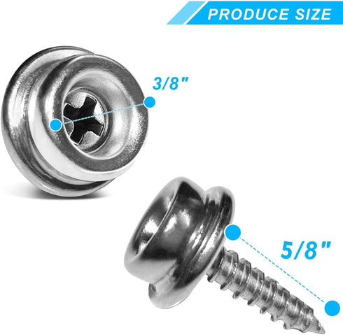 YeeBeny Stainless Steel Screws Marine Grade Boat Canvas Snaps 3/8"Socket with Stainless Steel 5/8"Screw, Snaps for Boat Cover, Snap Screw Stud, Ma...