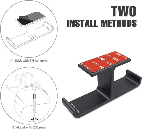 Headphone Hanger Stand Under Desk Hook Aluminum Stick-On Adhesive Dual Headsets Holder Mount PC Gaming Accessories for All Headphones...