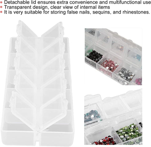 Compartment Storage Container, Detachable Cover Portable Safe 10 Grids Organizer Box Plastic White for Earrings for Nails Tool for Rhinestone...