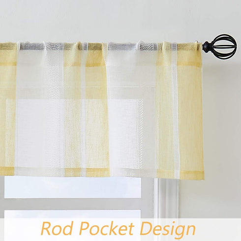 Central Park Yellow and White Kitchen Window Curtain Valance Stripe Sheer Boucle Linen Window Curtain, Living Room Decorative Rod Pocket (54" W x ...
