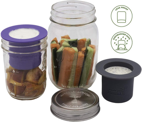 Divider Cup by Mason Jar Lifestyle - For Salads, Dips, and Snacks. Plastic Free Bento Lunch Container(Bright Blue, Wide Mouth)...
