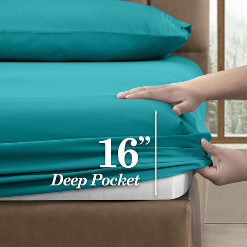 Premium 1800 Hotel Quality Wrinkle-Resistant 4-Piece Microfiber Sheet Set - Luxury Ultra Soft and Breathable Bedding 16 Inch Deep Pocket 4PC Sheet...