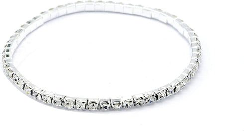 Women Rhinestone Stretch Ankle Bracelet Silver Sparking Tennis Bracelet Crystal Anklet Foot Chain Jewelry (1 Row - 6pcs)...