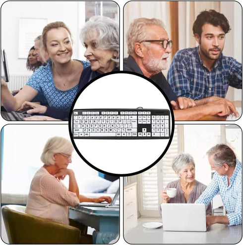 Luqeeg Large Print Computer Keyboard, USB Wired Keyboard, Standard 104 Keys Black White High Contrast Keyboard with White Large Print Keys, Low Vi...