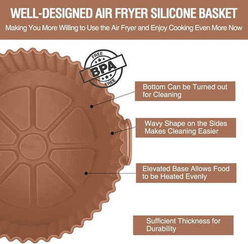 2 Pack Air Fryer Silicone Liners - Premium Air Fryer Silicone Pot - Non-Stick, Heat-Resistant, Reusable Basket Inserts - Fits 3-5 QT Models - Incl...