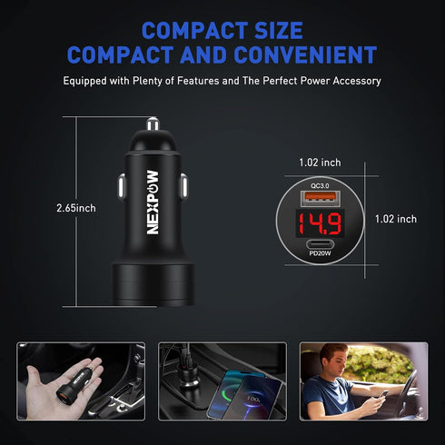 NEXPOW 38W USB C Car Charger, Fast USB Car Charger Adapter PD 20W or QC3.0 Compatible with NEXPOW Jump Starter......