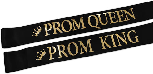 "Prom King" and "Prom Queen" Sashes - Graduation Party School Party Accessories, Black with Gold Print...