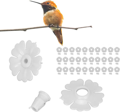 Hummingbird Feeder Flower Shape Feeder 30 Sets, Hummingbird Feeders Replacement Flowers Solid Plastic Hanging Bird Feeding Ports Replacement Parts...