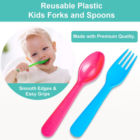 16 Pcs Kids Plastic Utensils, Reusable Toddler Feeding Utensils with 8 Kids Forks and 8 Kids Spoons, Colorful Kids Silverware Cutlery Set for Scho...