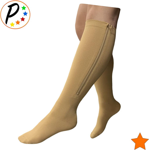 Closed Toe 15-20 mmHg Zipper Moderate Compression Leg Circulation Socks (Beige, 3XL)...