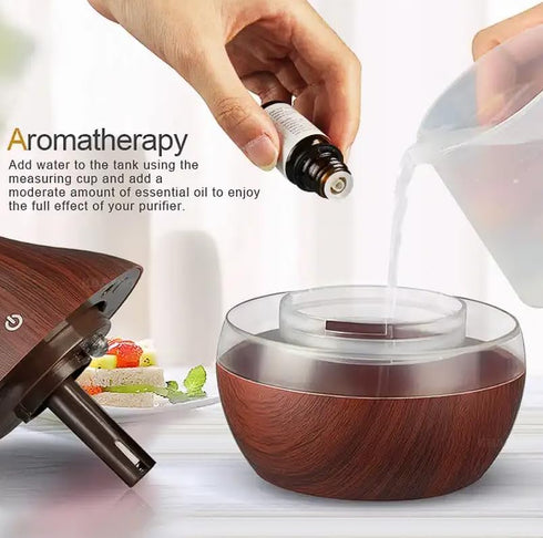 Essential Oil Aroma Diffuser Mini USB Humidifier, Natural Home Fragrance Diffuser with LED Colors Changing Light, Easy to Clean (Wood) (Dark Wood)...