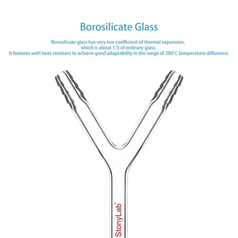 stonylab Glass Connecting Adapter, Borosilicate Glass Connector Adapter 8 mm O.D. Y-Shaped 3-Way Connection Tube for Laboratory Air Flow Control L...