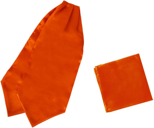 Dan Smith Feel Silk Long-Self Day Ascot For Party 53" Big-Tall Solid Orange Long-Self Cravat Tie Pocket-Square Set Christening Toddler Girls C.C.A...