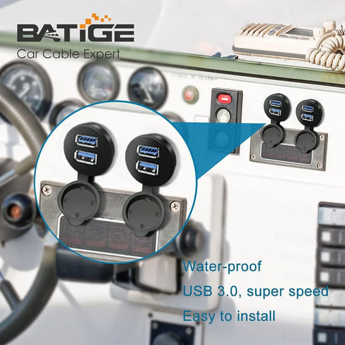 BATIGE 2 Ports Dual USB 3.0 Male to USB 3.0 Female AUX Flush Mount Car Mount Extension Cable for Car Truck Boat Motorcycle Dashboard Panel 1ft...