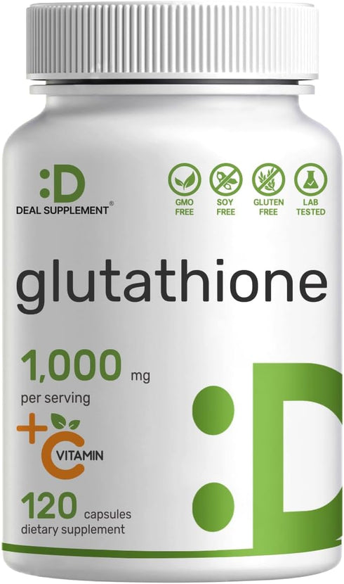 Glutathione Supplement 1,000mg Per Serving, 98% Purity | Plus Vitamin C 500mg, Active Reduced Form (GSH) | Intracellular Antioxidant – Supports De...