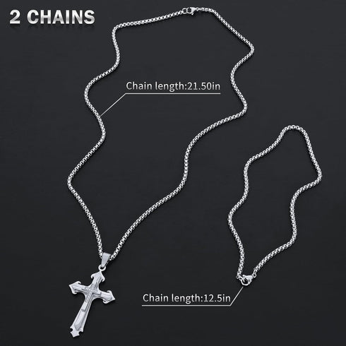 Cross Pendant for Car Rear View Mirror Decor Hanging Ornament Stainless Steel Three-layer Cross Necklace Amulet Jewelry Men Boys Christian Gift, S...