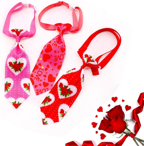 18pcs Valentines Day Dog Neck Ties, Bulk Adjustable Pink Red Small Dog Collar Ties, Valentines Day Love Rose Kiss Pattern Dog Ties for Holiday Dog...