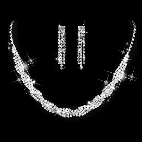 Unicra Bride Silver Necklace Earrings Set Crystal Bridal Wedding Jewelry Rhinestone Bridesmaid Party Choker Drop Dangle for Women and Brides...