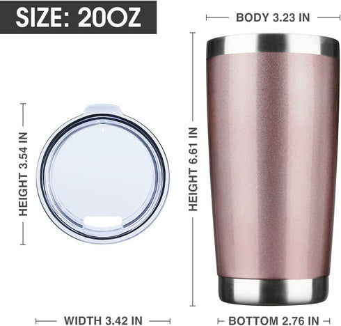 20oz Tumbler Bulk Stainless Steel Vacuum Insulated Tumblers with Lid Double Wall Travel Mug Durable Powder Coated Coffee Cup, Suitable for Ice Dri...
