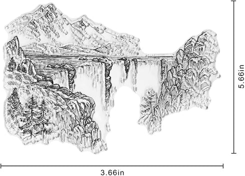 Tree Mountain River Background Clear Stamps for Card Making, Forest Falls Landscape Clear Silicone Rubber Stamp Silicone Reusable Stamp for DIY Sc...
