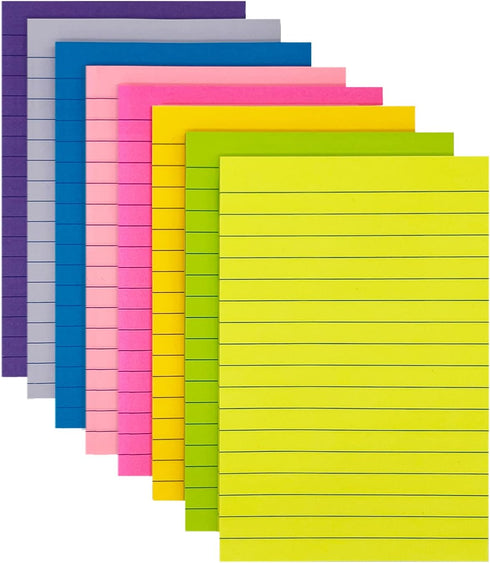 4X6 in Lined Self-Sticky Notes Strong Viscosity 8 Bag 45 Pages Bright Colors...