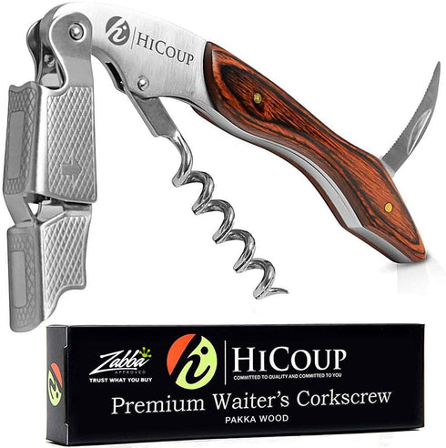 Hicoup Wine Opener - Professional Corkscrews for Wine Bottles w/Foil Cutter and Cap Remover - Manual Wine Key for Servers, Waiters, Bartenders and...