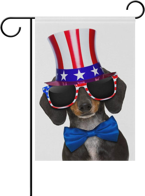 ALAZA Independence Day Cute Dachshund Polyester Garden Flag House Banner 12 x 18 inch, Two Sided Welcome Yard Decoration Flag for Wedding Party Ho...