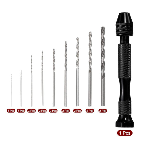 uxcell 26pcs Pin Vise Hand Drill Bit Set, 0.5mm-3.0mm Micro Mini Twist Drill Bits Set 25pcs, Precision Pin Vise Rotary Tools Black, for Metal Wood...