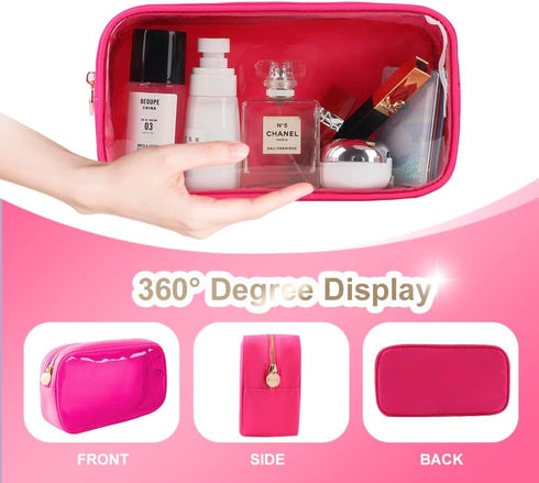 Medium Preppy Transparent Makeup Pouch Women Travel Clear TPU and Nylon Cosmetic Pouch (Medium, HotPink)...