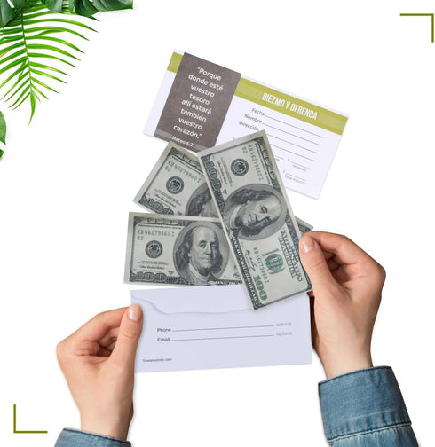SPANISH ENVELOPE FOR TITHE AND OFFERING 100 COUNT (Green & White)...