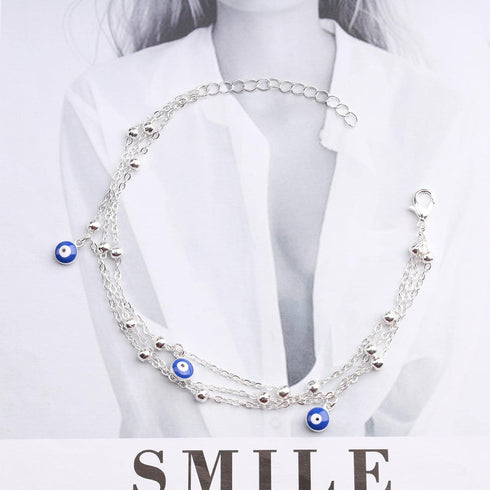 Boho Evil Eye Anklet Bracelet Layered Silver Chain Anklet Turkish Eyes Anklet Bracelets Beach Blue Eye Pendant Foot Chain Jewelry for Women and Gi...