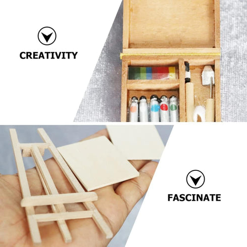 jojofuny Doll House Accessory Painting Tool Set Wooden Easel Dollhouse Furniture Decoration Set Balcony Patio Furnitures Decoration Accessories 1 ...
