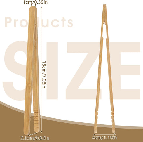 2 Pcs Bamboo Toast Tongs, 7 Inch Wood Tongs For Cooking Anti-Slip Toast Tongs Long Kitchen Tongs Reusable Bamboo Tongs for Serving Fruits Bread Pi...
