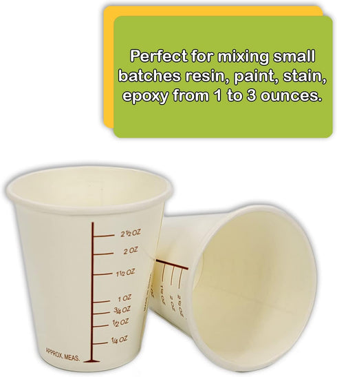 50 3oz Coated Paper Graduated Measuring Cups for Mixing Paint, Stain, Epoxy, Resin; Disposable, Recyleable, from Renewable Resource Bamboo, Wax Co...