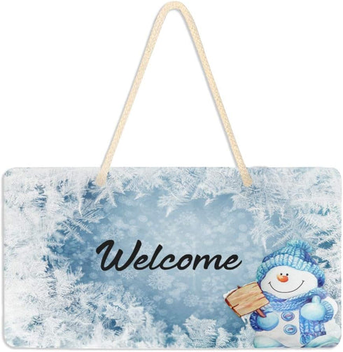 Blueangle Blue Snowman Welcome Sign - Front Door Decor Wall Hanging Acrylic Plaque Porch Decorations for Home...