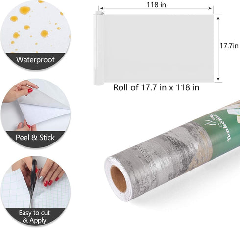 YENHOME Textured Wallpaper Stick and Peel 17.7"X118" Grey Wallpaper Peel and Stick on Concrete Wallpaper Decorative Contact Paper for Accent Walls...