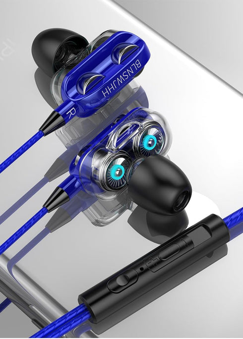 Waterproof Bass Boosting Headphones. Wired Earbuds with Microphone. for Kids, School, Gym, Gaming, Music (Blue)...
