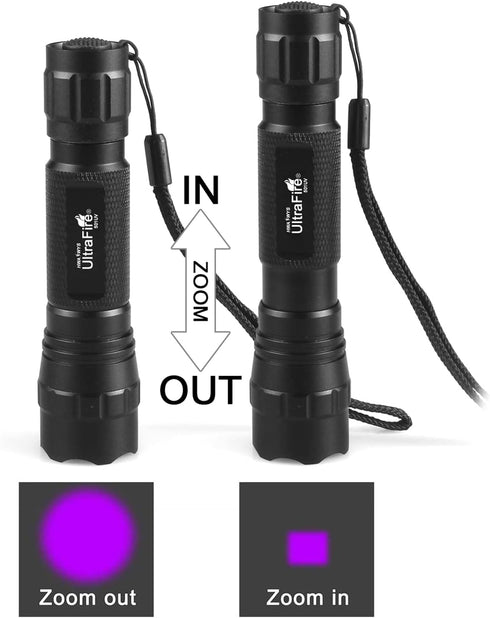 ULTRAFIRE 501B UV Flashlight Adjustable Focus 395nm Ultraviolet Black Light Mini Flashlight,Pet Urine Detector for Resin Curing, Dry Stain, Scorpi...