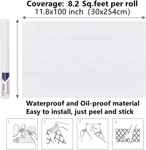 Arthome White Wood Contact Paper,11x100 inch Self Adhesive Wallpaper Waterproof Gloss PVC Vinyl, Oil Proof,White Wood Vinyl Paper for Furniture Co...