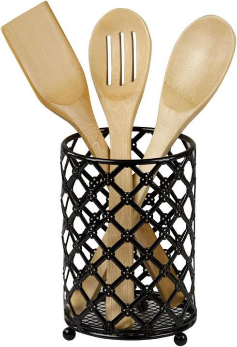 Home Basics Beautiful Heavy Duty Steel Lattice Cutlery Holder, Utensil Organizer, Rust-resistant, Free Standing, Black, 5" x 5" x 7"...