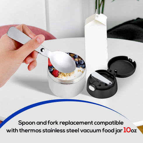 2pcs Folding Spoon & 2pcs Foldable Forks for Thermos Funtainer 10oz Food Jars, Portable Replacement Stainless Steel Spoons Forks for Travel Campin...
