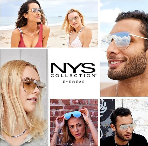 NYS Collection Flat Top Shield Metal Aviator Sunglasses for Men Women 100% UV400 Protection...