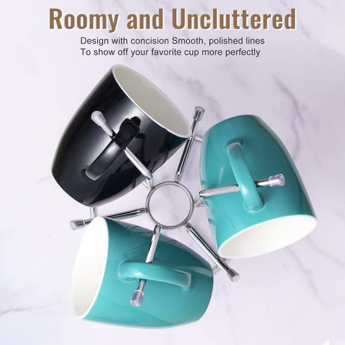 HULISEN Coffee Mug Holder for Countetop, Cup Tree for Counter Large Mugs with 6 Hooks, Metal Cup Holder Stand, Standing Rack Display for Coffee Ba...